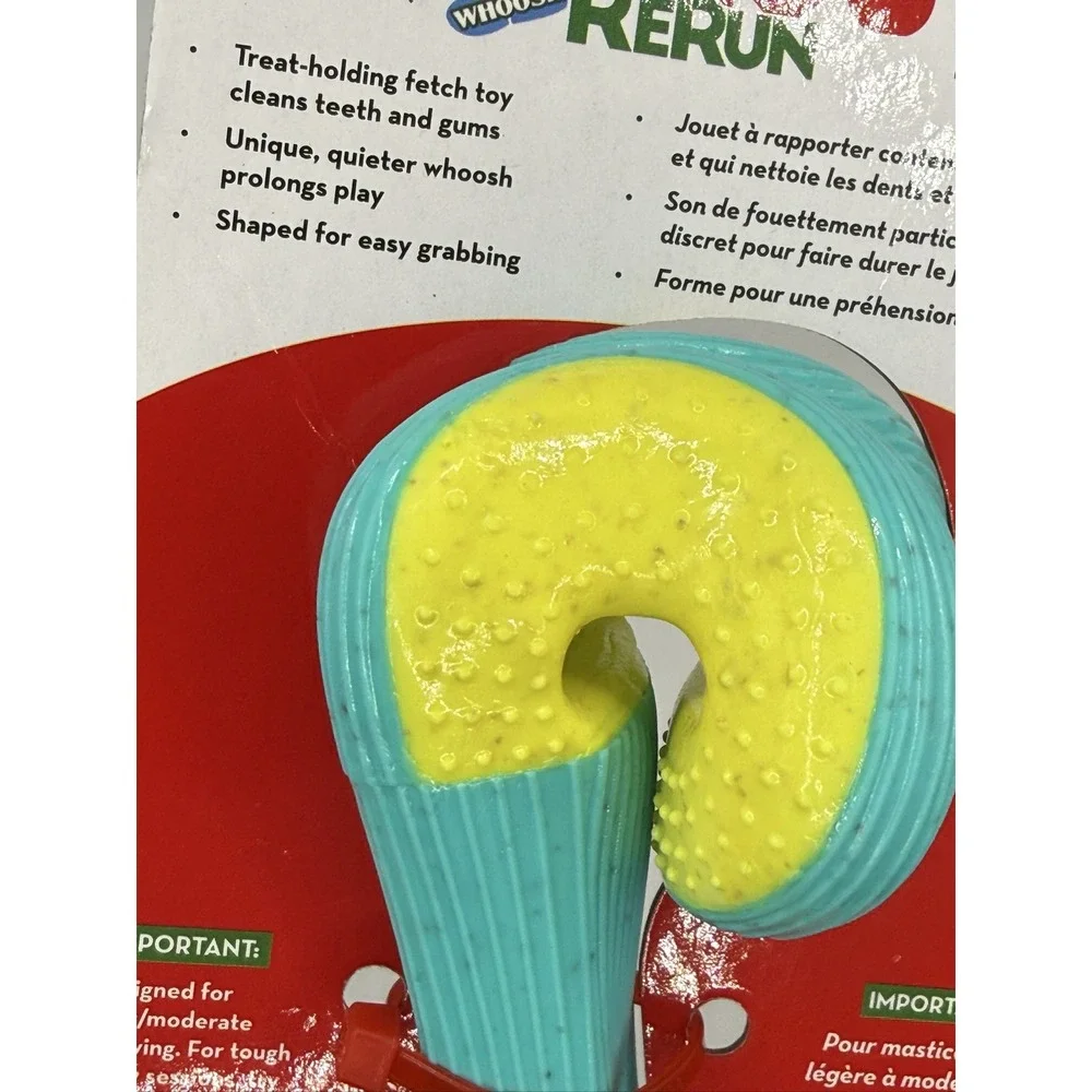 KONG Rerun Whoosh Bone Sm/Md Dog Toy Treat Dispensing Fetch Chew Teal Yellow